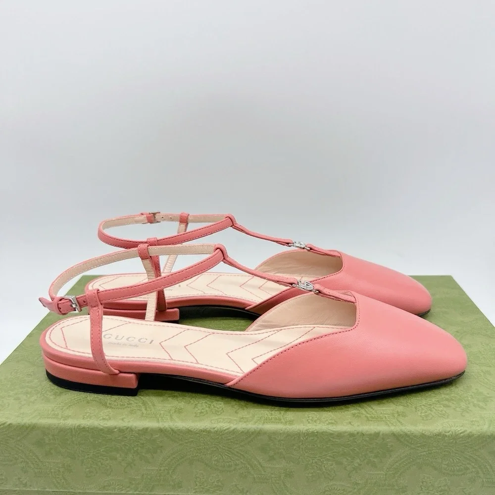 GUCCI Womens Ballet Flat DOUBLE G INTERLOCKING LOGO Slingback Pink Leather EU 36 - Picture 7 of 14